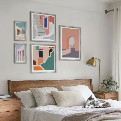 Pasztell építészeti grafika képkészlet nappaliba
