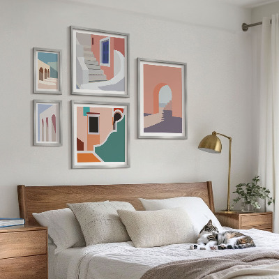 Képkészlet nappaliba Pasztell építészeti grafika
