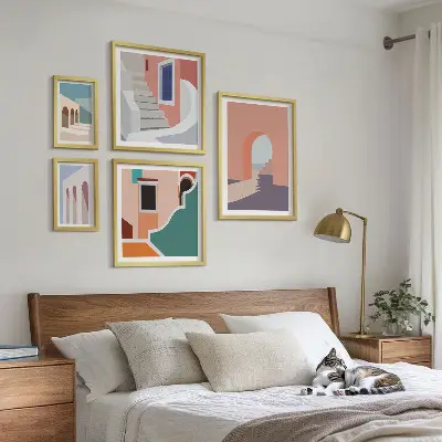 Pasztell építészeti grafika képkészlet nappaliba