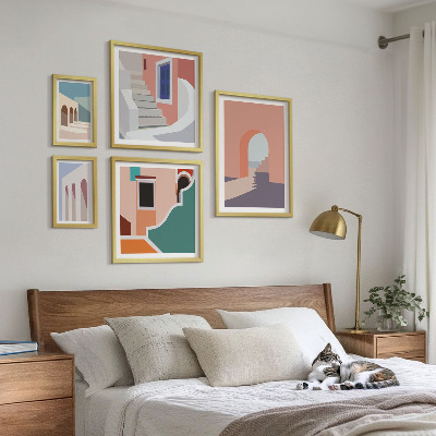 Képkészlet nappaliba Pasztell építészeti grafika