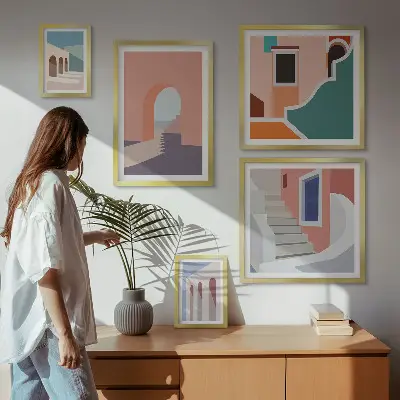 Pasztell építészeti grafika képkészlet nappaliba