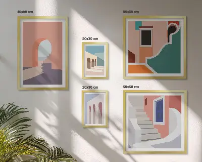 Pasztell építészeti grafika képkészlet nappaliba
