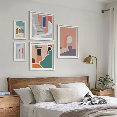 Pasztell építészeti grafika képkészlet nappaliba
