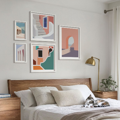 Képkészlet nappaliba Pasztell építészeti grafika