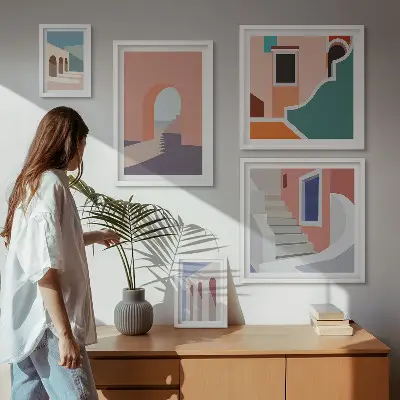 Pasztell építészeti grafika képkészlet nappaliba