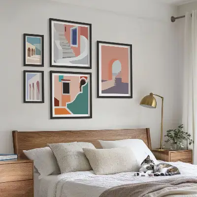 Pasztell építészeti grafika képkészlet nappaliba