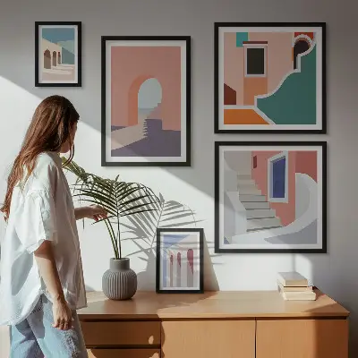 Pasztell építészeti grafika képkészlet nappaliba