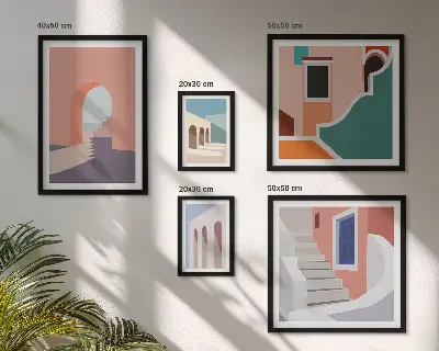 Pasztell építészeti grafika képkészlet nappaliba