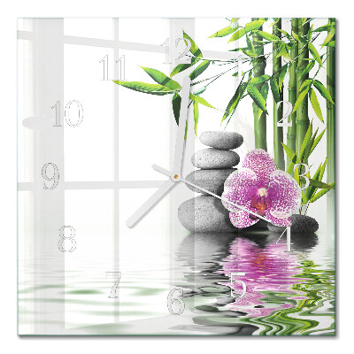 Négyzetes üvegóra Kövek és orchidea