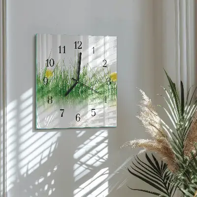Négyzet alakú üvegóra Fű