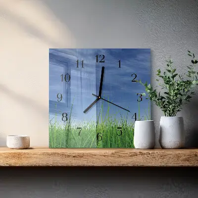 Négyzet alakú üvegóra Fű