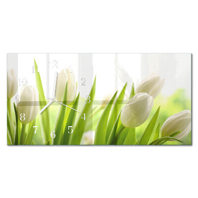 Négyszögletes üvegóra vízszintesen Fehér tulipánok