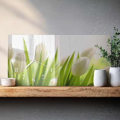 Négyszögletes üvegóra vízszintesen Fehér tulipánok