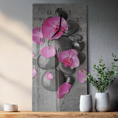 Négyszögletes fali üvegóra Orchidea kövek