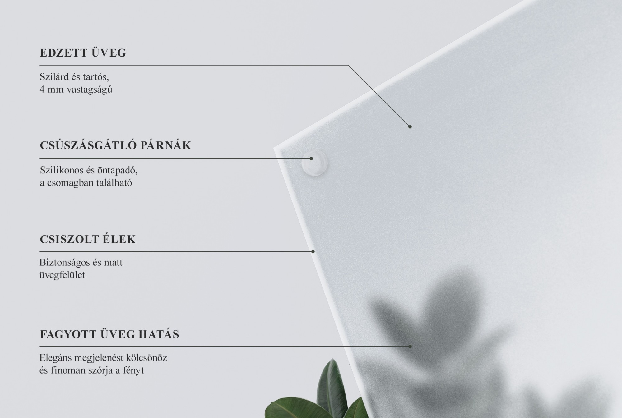 Négyzet alakú félig átlátszó üveglap asztalra